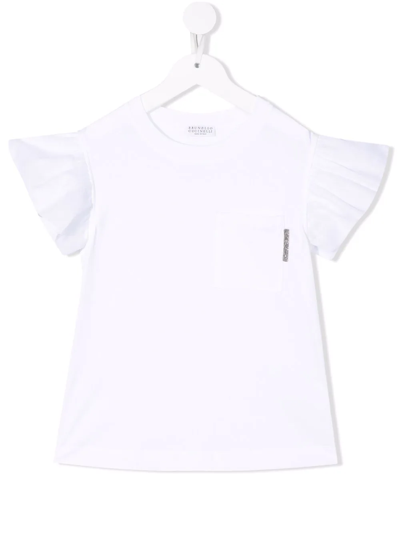 Brunello Cucinelli Kids' Ruffle-cuffs T-shirt In White