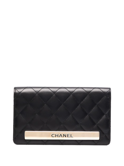 Pre-owned Chanel Logo标牌菱纹绗缝钱包（2017-2018年典藏款） In Black