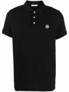 Moncler Tricolour Trimmed Cotton Polo Shirt In Black