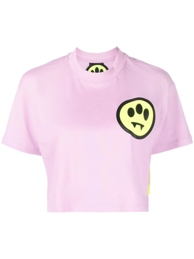 Barrow Woman Pink Crop T-shirt With Front And Back Logo Print