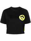 Barrow Woman Black Crop T-shirt With Front And Back Logo Print In Black