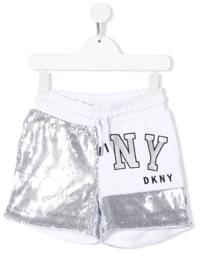 Dkny Teen Sequin-embellished Track Shorts In Silver