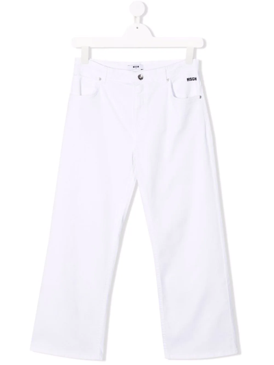 Msgm Teen Logo-print Straight-leg Jeans In White
