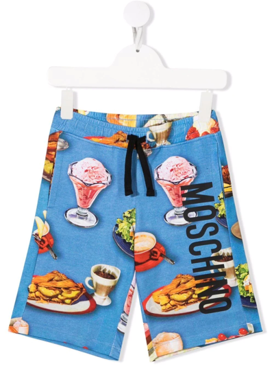 Moschino Kids' Food-print Track Shorts In Blue
