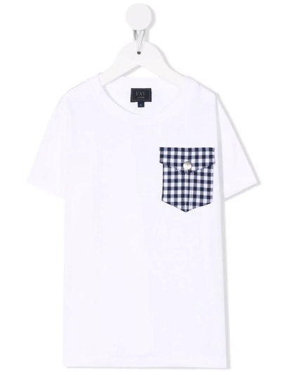 Fay Kids' Check-print Pocket T-shirt In White