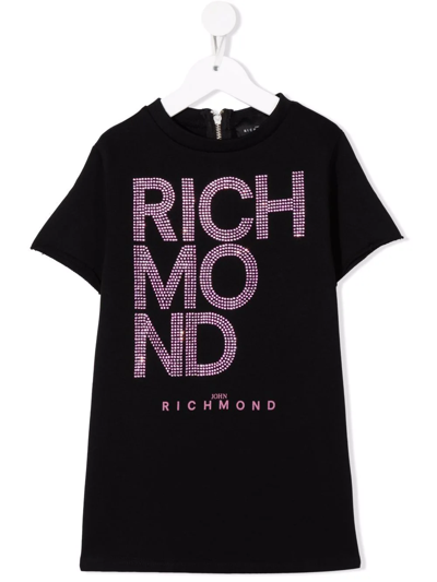 John Richmond Junior Kids' Crystal-embellished T-shirt Dress In Black