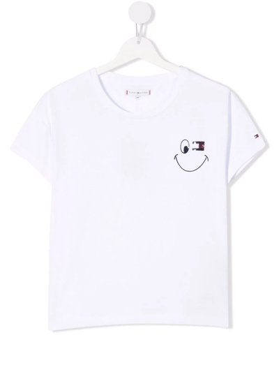 Tommy Hilfiger Junior Teen Smiley-face Logo Print T-shirt In White
