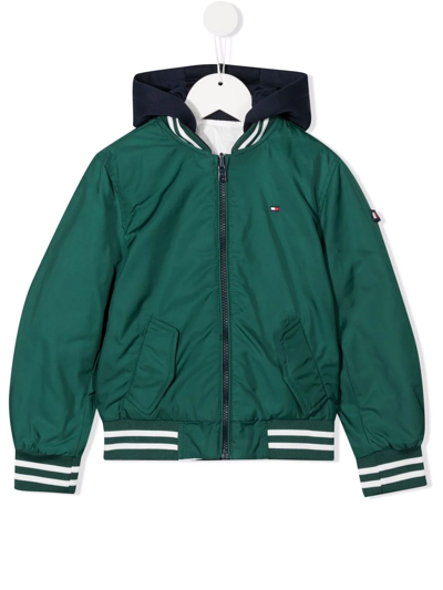 Tommy Hilfiger Junior Kids' Reversible Logo-embroidered Bomber Jacket In Green