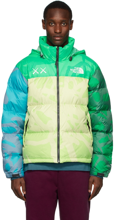The North Face Xx Kaws 1996 Retro Nuptse Quilted Nylon-ripstop And Shell Hooded Down Jacket In Green