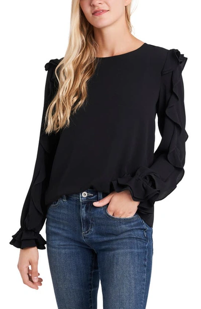 Cece Ruffle Sleeve Crepe Top In Rich Black