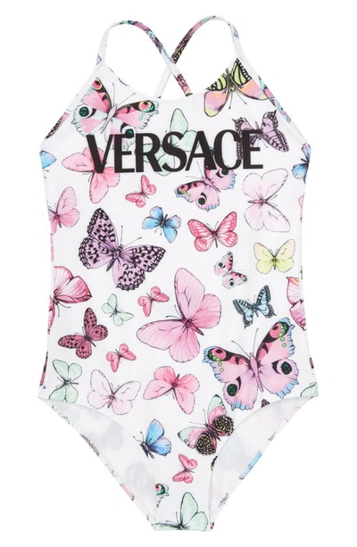 Versace Little Girl's & Girl's Butterfly-print Logo One-piece Swimsuit In Multicolor