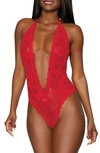Dreamgirl Halter Lace Teddy In Red