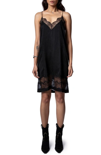 Zadig & Voltaire Lace Jacquard Silk Slipdress In Noir