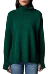 Zadig & Voltaire Alma Button Shoulder Cashmere Turtleneck Sweater In Buisson