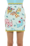 Moschino Calico Animals Piquet Mini Skirt In Fantasy Print Light Blue