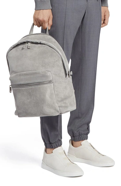 Zegna Suede Backpack In Light Grey