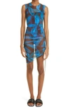 Louisa Ballou Heatwave Ruched Mesh Cover-up Dress In Blue Orchid