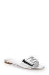 Fendi Laminated Leather Signature Slides In Silver