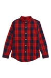 Nordstrom Kids' Stripe Poplin Button-up Shirt In Red Scarlet- Navy Plaid