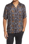 Allsaints Copperhead Print Short Sleeve Camp Shirt In Mineral Grey