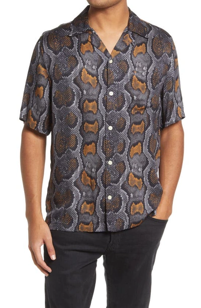 Allsaints Copperhead Print Short Sleeve Camp Shirt In Mineral Grey