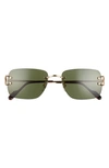 Cartier 59mm Rimless Rectangular Sunglasses In Gold