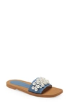 Stuart Weitzman Women's Goldie Embellished Denim Slide Sandals In Brown Blue