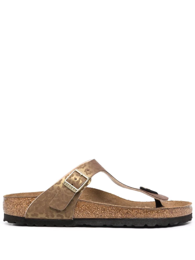 BIRKENSTOCK GIZEH LEOPARD-PRINT LEATHER SANDALS 