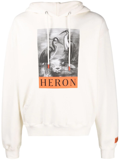 Heron Preston Heron-print Cotton Hoodie In White,black