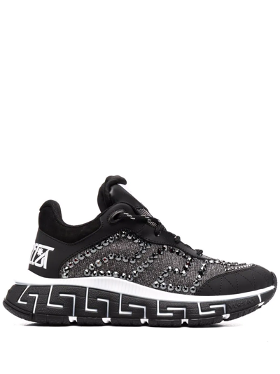 Versace Trigreca Sneakers With Crystals In Black