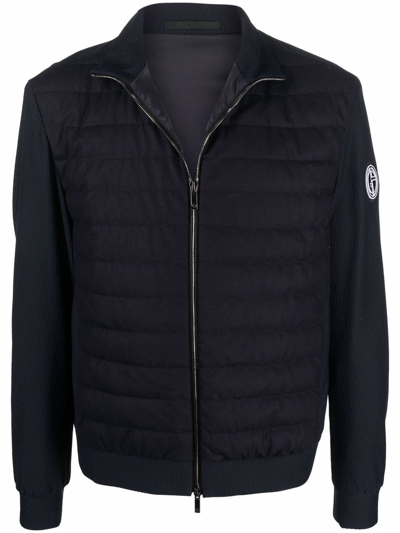 Giorgio Armani Mesh-detailed Padded Jacket In Blue