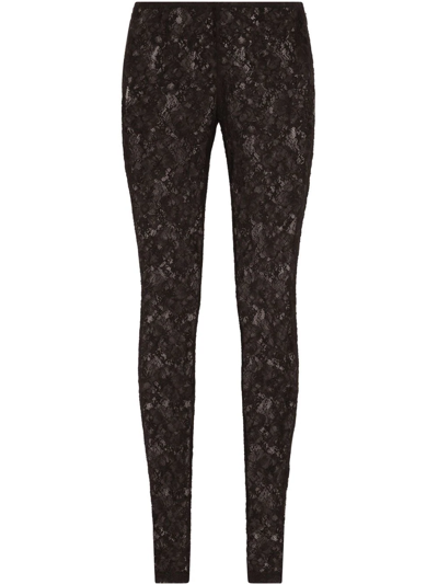 Dolce & Gabbana Floral-lace Leggings In Black