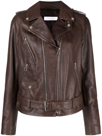 Liska Belted Biker Jacket In Brown