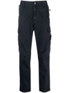 Stone Island Black Slim Cargo Pants With Elasticated Waist And Logo Patch In Stretch Cotton Man In Blue