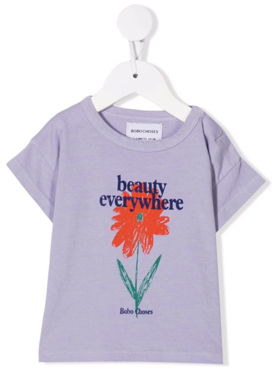 Bobo Choses Babies' 花卉标语印花t恤 In Purple