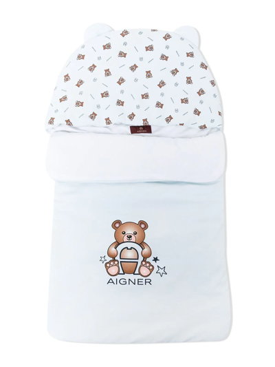 Aigner Babies' Teddy Bear Print Sleep Bag In Blue