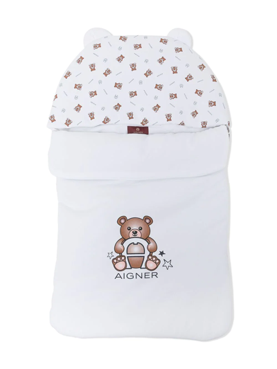 Aigner Babies' Teddy Bear Print Sleep Bag In White