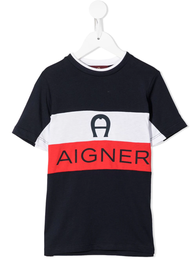Aigner Kids' Logo-print T-shirt In Blue
