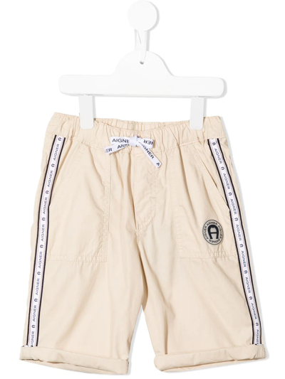 Aigner Kids' Logo-tape Detail Shorts In Brown