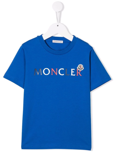 Moncler Kids' Logo-print Cotton T-shirt In Blue