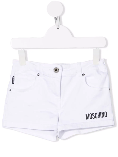 Moschino Kids' Logo-print Denim Shorts In Bianco