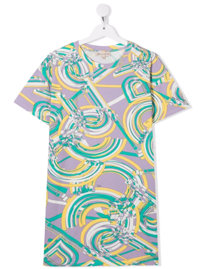 Emilio Pucci Junior Kids' All-over Logo Print T-shirt In Purple