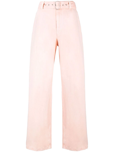 Jil Sander Belted Cotton Trousers In Pink