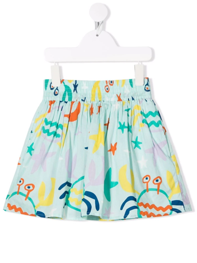 Stella Mccartney Kids Skirt In Cotton Voile With Crab Print In Blue