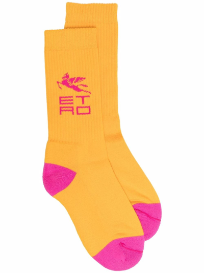 Etro Logo-print Socks In Yellow