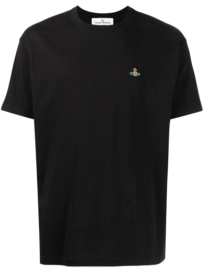 Vivienne Westwood Embroidered-logo Short-sleeved T-shirt In Black