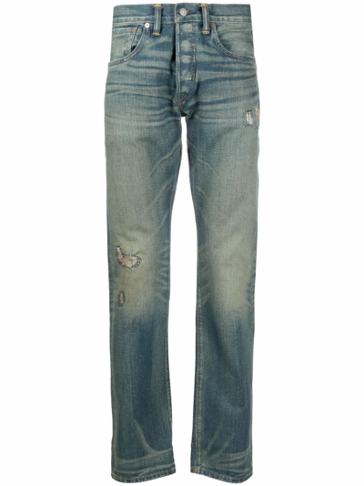 Ralph Lauren Rrl Ripped Straight-leg Jeans In Blue