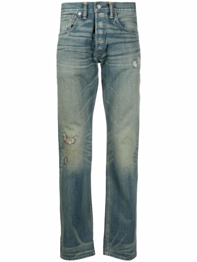 Rrl Ripped Straight-leg Jeans In Blue