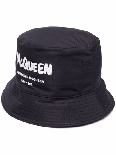 Alexander Mcqueen Logo-print Bucket Hat In Blue