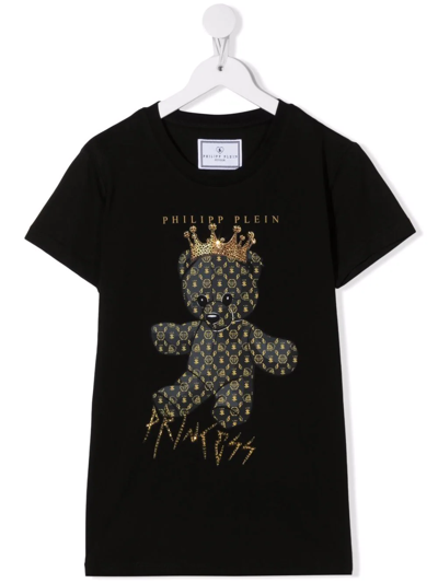 Philipp Plein Junior Teen Cotton Teddy-bear Print T-shirt In Black